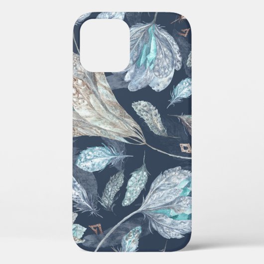Bohoシックな羽の花:水色ダークブルーP Case-Mate iPhoneケース (裏面)
