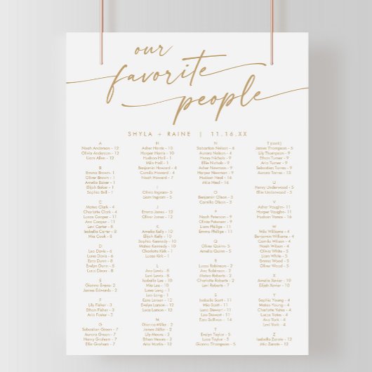 Bohoシックな金ゴールドと白の印刷可能座席表 ポスター