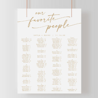 Bohoシックな金ゴールドと白の印刷可能座席表 ポスター