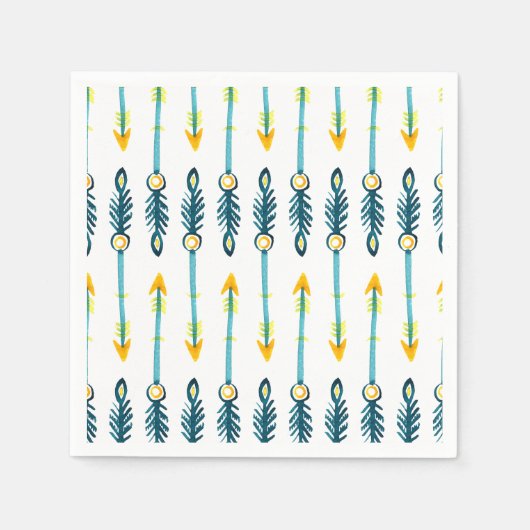 bohoシックな黄色の水色の矢印ナプキン スタンダードカクテルナプキン (正面)
