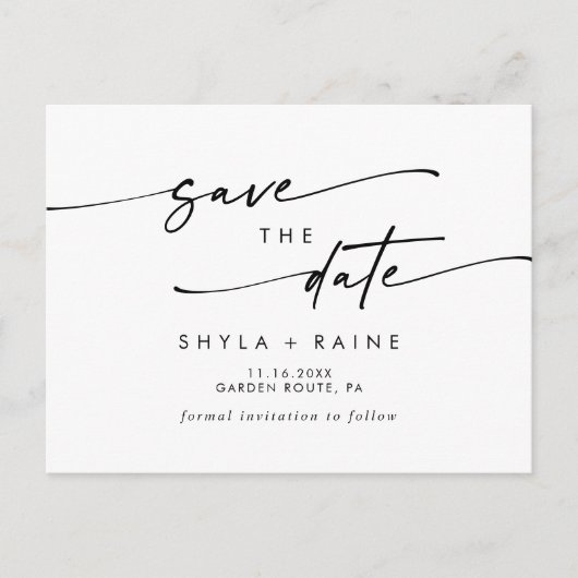 Bohoシックな黒と白の結婚式の日付を保存 インビテーションポストカード (正面)