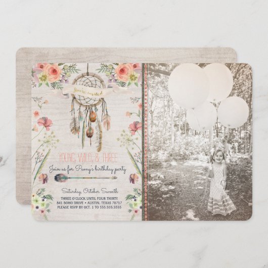 BohoシックなDreamcatcherの誕生日のパーティの招待状 招待状 (正面/裏面)