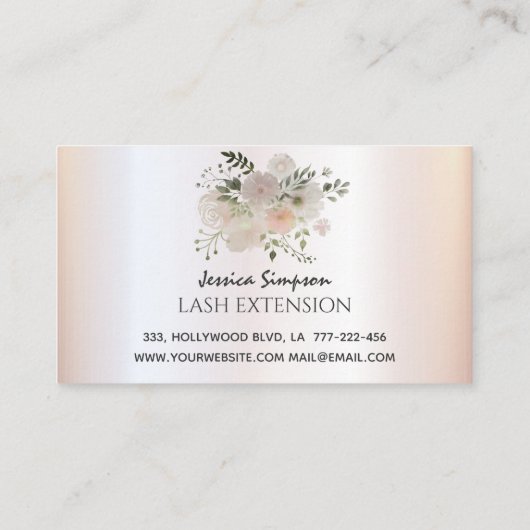 Bohoシックエレガントな水色フローラの点滅 名刺 (裏面)