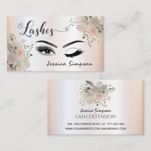 Bohoシックエレガントな水色フローラの点滅 名刺 (正面/裏面)