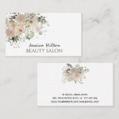 Bohoシックエレガントソフトピンクの水色フローラ 名刺 (正面/裏面)