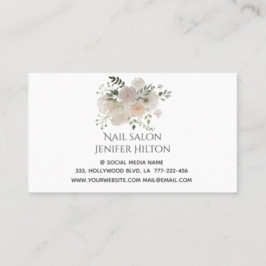 Bohoシックエレガントソフトピンク水色フローラ爪、 ネイル 名刺 (裏面)