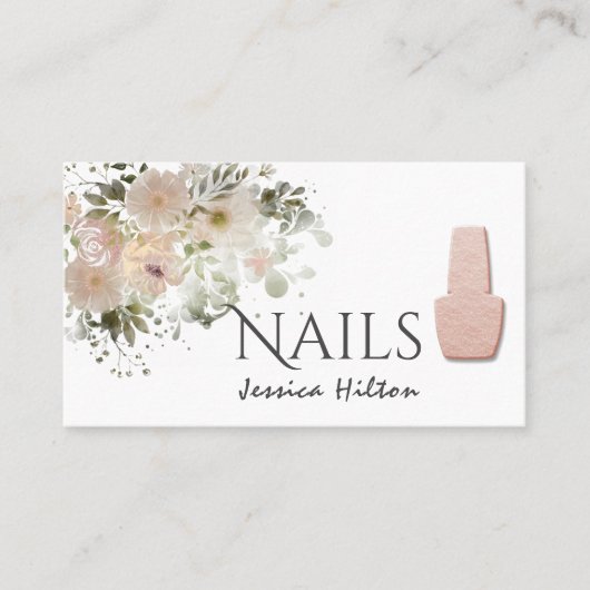 Bohoシックエレガントソフトピンク水色フローラ爪、 ネイル 名刺 (正面)