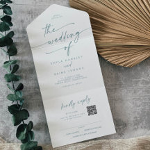 Bohoシックティール（緑がかった色）とホワイトQRコードメール結婚イン