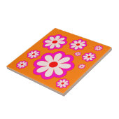 BOHOシックデイジーパターンピンク&オレンジレトロフローラ タイル (側面)