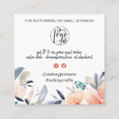 Bohoシックフローラの水の色の感謝してい順序あなた スクエア名刺 (裏面)