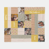 Bohoシックフローラフェイクパッチワーク記念写真 フリースブランケット (正面(横))