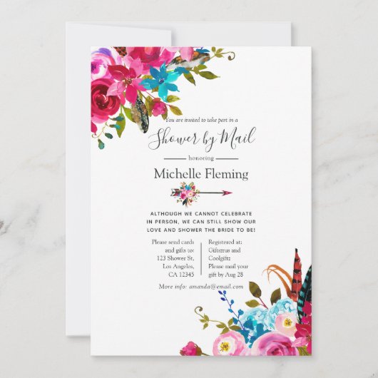 Bohoシックフローラブライダルまたはベビーシャワーbyメール 招待状 (正面)