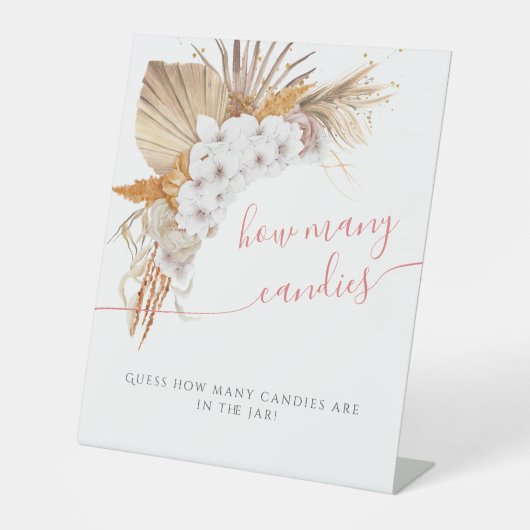 Bohoシックフローラベビーシャワーどれだけのキャンディ 台座サイン (正面)