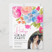 Bohoシックフローラ水彩写真卒業2024 招待状 (正面)