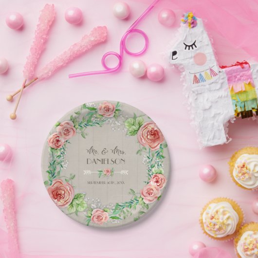 BOHOシックボヘミアン素朴フローラグレーバーンウッド ペーパープレート (パーティー)