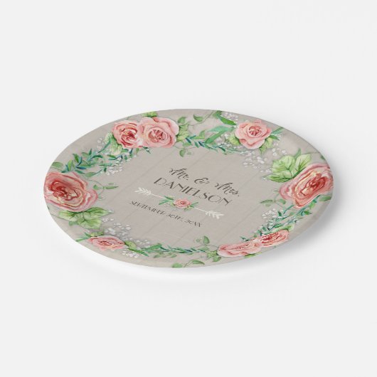 BOHOシックボヘミアン素朴フローラグレーバーンウッド ペーパープレート (アングル)