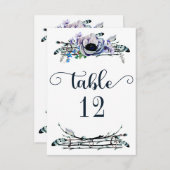 Bohoシックミント&ネイビーフローラテーブル番号座席 招待状 (正面/裏面)
