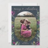 Bohoシックモダンブルーピンク写真クリスマス シーズンカード (正面)