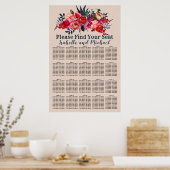 Bohoシックモダンレッドフローラ20テーブル座席表 ポスター (キッチン)