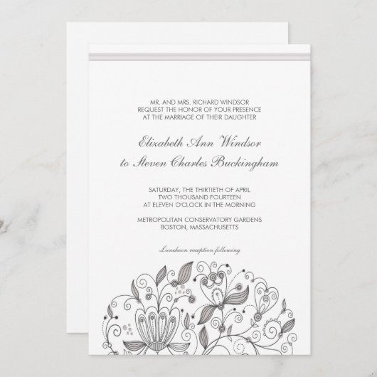 BOHOシックモノクロタウペ庭園の結婚式 招待状 (正面/裏面)