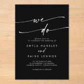 Bohoシックユニークホワイトブラック我々は結婚行う アクリル招待状 (正面)