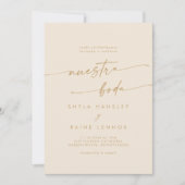 Bohoシックヴィンテージ金ゴールドスペインのフォトズ結婚ーズ 招待状 (正面)