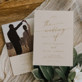 Bohoシックヴィンテージ金ゴールド写真QRコード結婚ズ 招待状