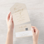 Bohoシックヴィンテージ金ゴールドQRコードメール結婚イン オールインワン招待状 (貼ってはがせる)