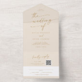 Bohoシックヴィンテージ金ゴールドQRコードメール結婚イン オールインワン招待状 (内側)