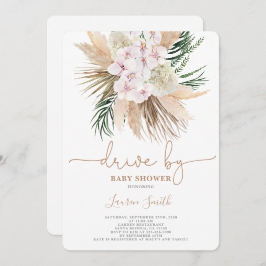 Bohoシック乾燥パームスベビーシャワー 招待状 (正面/裏面)