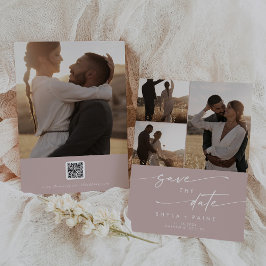 Bohoシック埃っぽいバラピンク数々のフォトQRコード セーブザデート