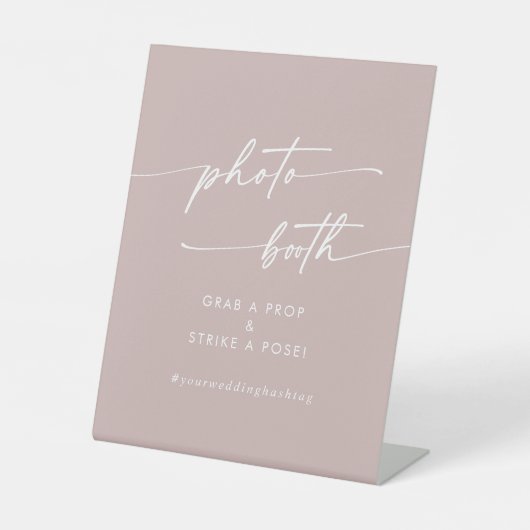 Bohoシック埃っぽいバラピンク結婚のフォトブース 台座サイン (正面)