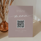 Bohoシック埃っぽいバラピンクQRコード結婚のメニュー 台座サイン