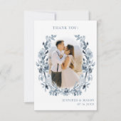 Bohoシック埃っぽいブルーグレー結婚フローラの写真 サンキューカード (正面)