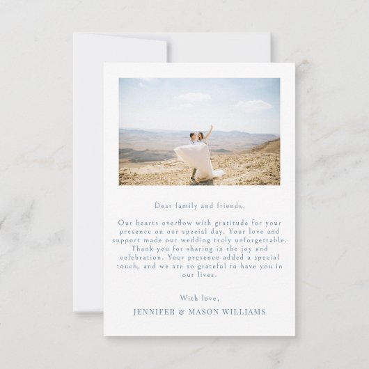 Bohoシック埃っぽいブルーグレー結婚フローラの写真 サンキューカード (裏面)