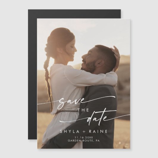 Bohoシック婚約フォトウェディング日付を保存 マグネット招待状 (正面/裏面)