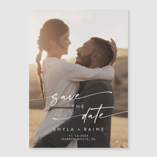 Bohoシック婚約フォトウェディング日付を保存 マグネット招待状 (正面)