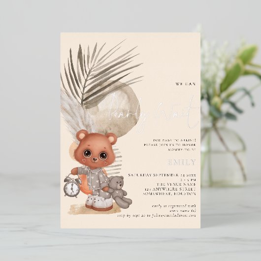 Bohoシック我々は赤ちゃんシャワーを待つことができる 箔招待状 (立ち正面)