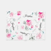 Bohoシック水色の花の繰り返し名前ベビー フリースブランケット (正面(横))