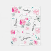 Bohoシック水色の花の繰り返し名前ベビー フリースブランケット (正面)