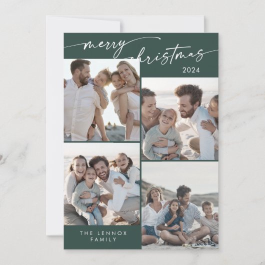 Bohoシック濃い緑のクリスマス写真クリスマスユニーク シーズンカード (正面)