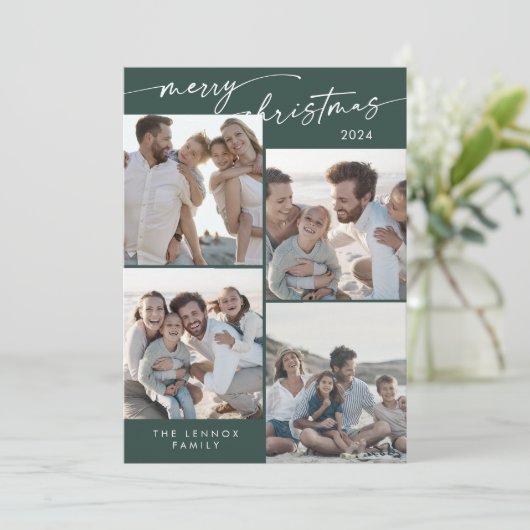 Bohoシック濃い緑のクリスマス写真クリスマスユニーク シーズンカード (スタンド正面)