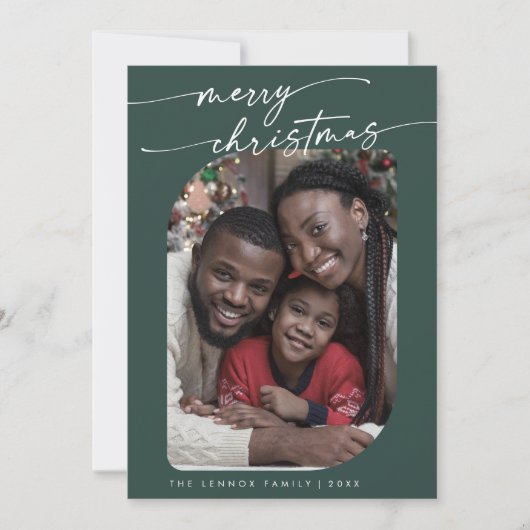 Bohoシック濃い緑の写真かわいいメリークリスマス シーズンカード (正面)