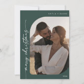 Bohoシック濃い緑の写真シンプルクリスマス シーズンカード (正面)