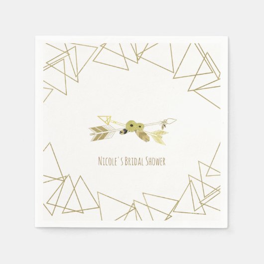 Bohoシック矢印と金ゴールド幾何三角形モダン スタンダードカクテルナプキン (正面)