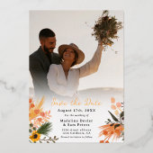 Bohoシック素朴なオレンジ色のヒマワリ結婚ス2枚 箔招待状 (裏面)