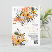 Bohoシック素朴なオレンジ色のヒマワリ結婚3枚 招待状 (スタンド正面)