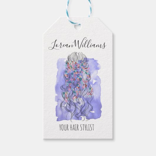 Bohoシック紫色の花嫁ヘアスタイルウォーターカラーフローラ ギフトタグ (正面)