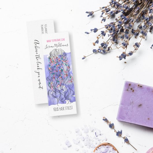 Bohoシック紫色の花嫁ヘアスタイルウォーターカラーフローラ スキニー名刺