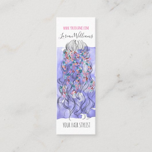 Bohoシック紫色の花嫁ヘアスタイルウォーターカラーフローラ スキニー名刺 (正面)